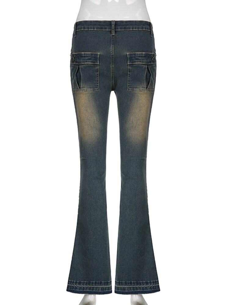 Y2K Denim Pants Low Waist Vintage Aesthetic Elastic Slim Flared Jeans –  Littlyart