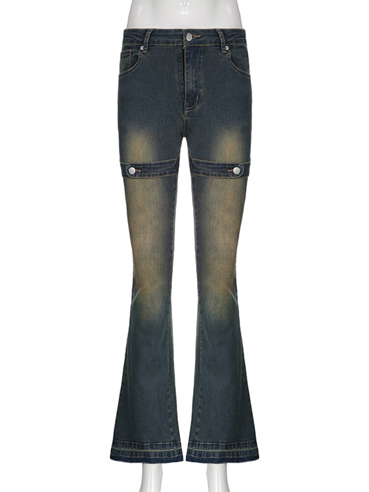 Women's Y2K Flare Jeans Star Rhinestone Bell Bottom Pants Vintage Aesthetic  Streetwear Y2K Fashion